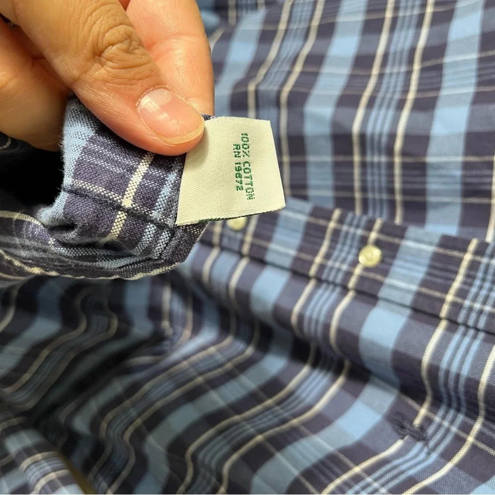 Vintage Polo Ralph Lauren Plaid Blue‎ Button Down Long Sleeve Shirt Mens Medium
